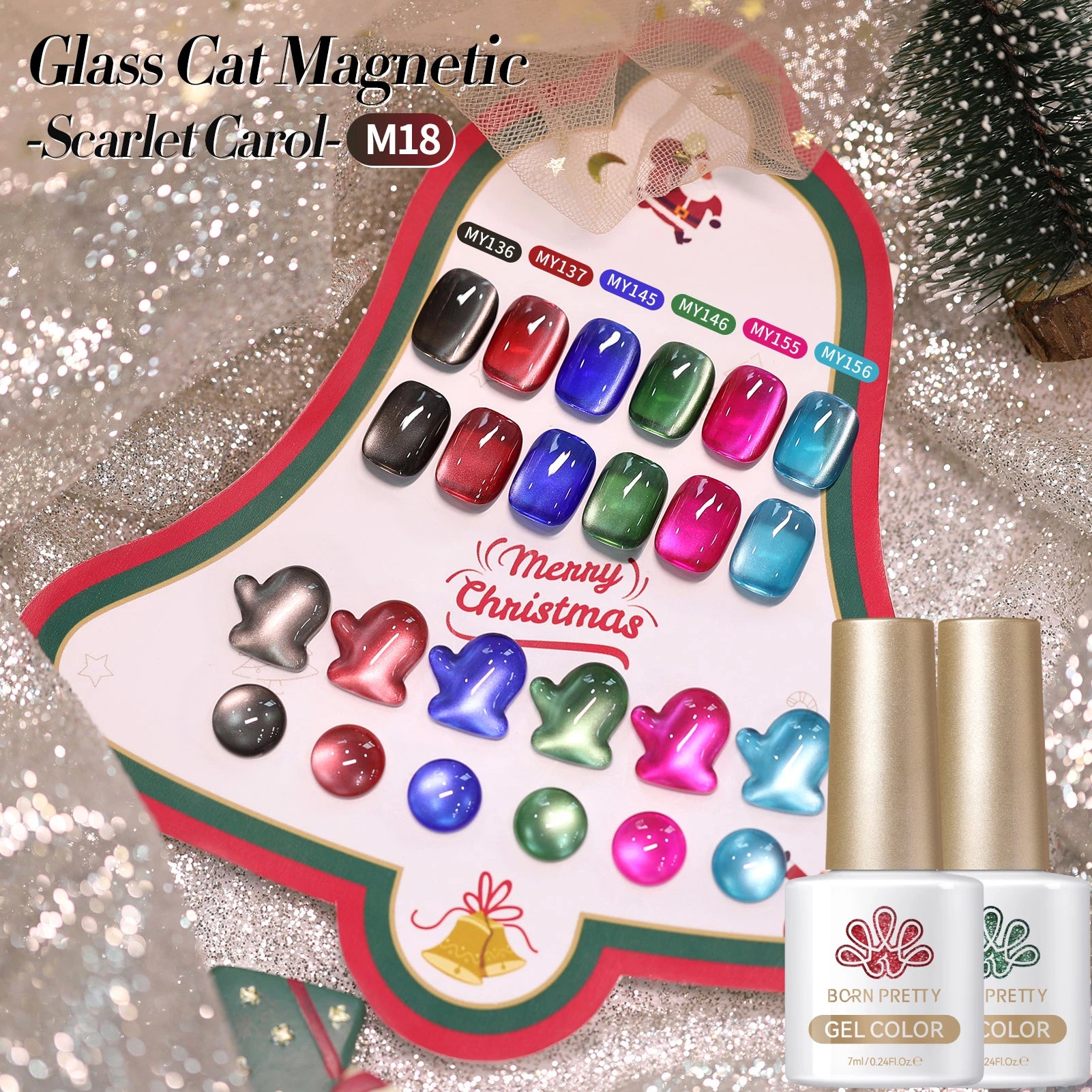 BORN PRETTY 7ml 6PCS Christmas Scarlet Carol Frosty Ode Cat Magnetic Eye Gel Nail Polish Set Winter Snowflake Soak Off UV Salon