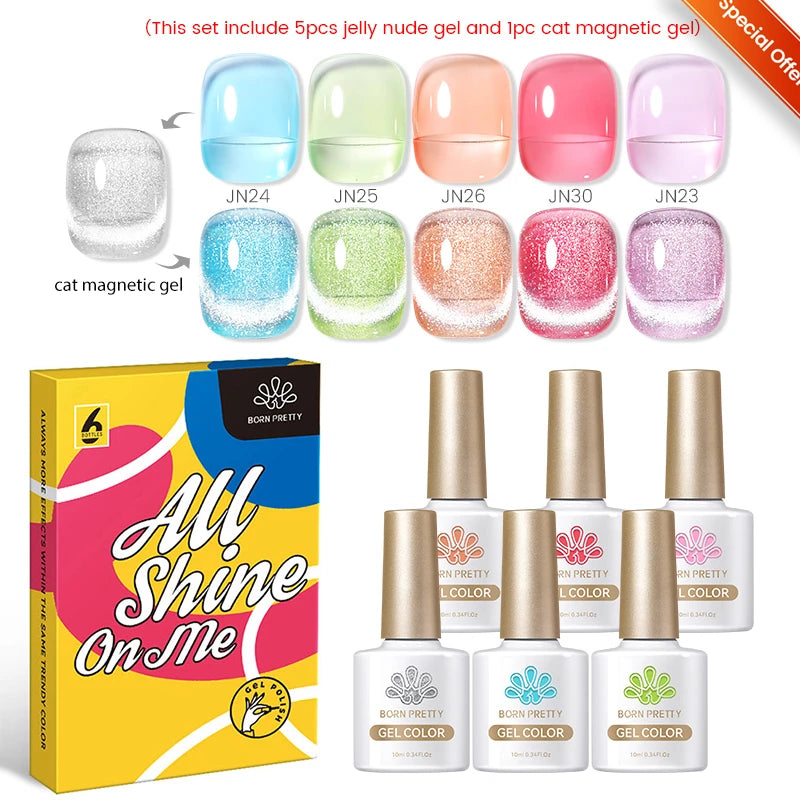 BORN PRETTY 7ml 6PCS Christmas Scarlet Carol Frosty Ode Cat Magnetic Eye Gel Nail Polish Set Winter Snowflake Soak Off UV Salon