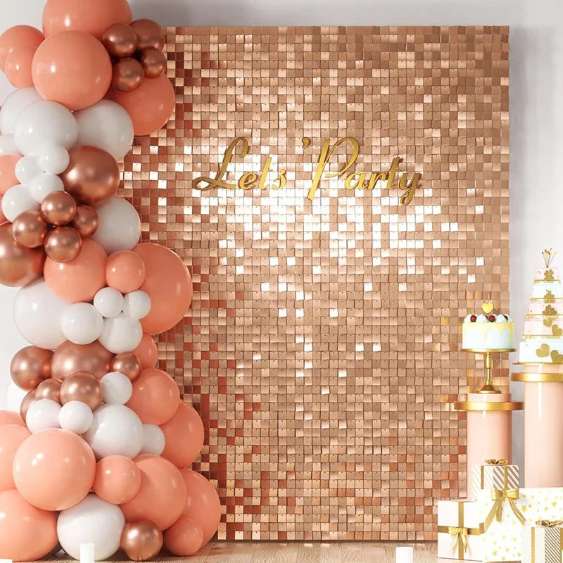 4 Ft * 6 Ft Glitter Sequins Background Wall Panel Gold Square Transparent Snap Panel Wedding Birthday Christmas Party Decoration