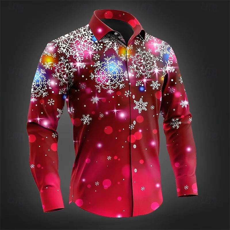 2024 Fashion Christmas Themed 3D Printed Men's Casual Long Sleeve Shirt Street Wear Party Size Shirt Santa Claus Hot Sale