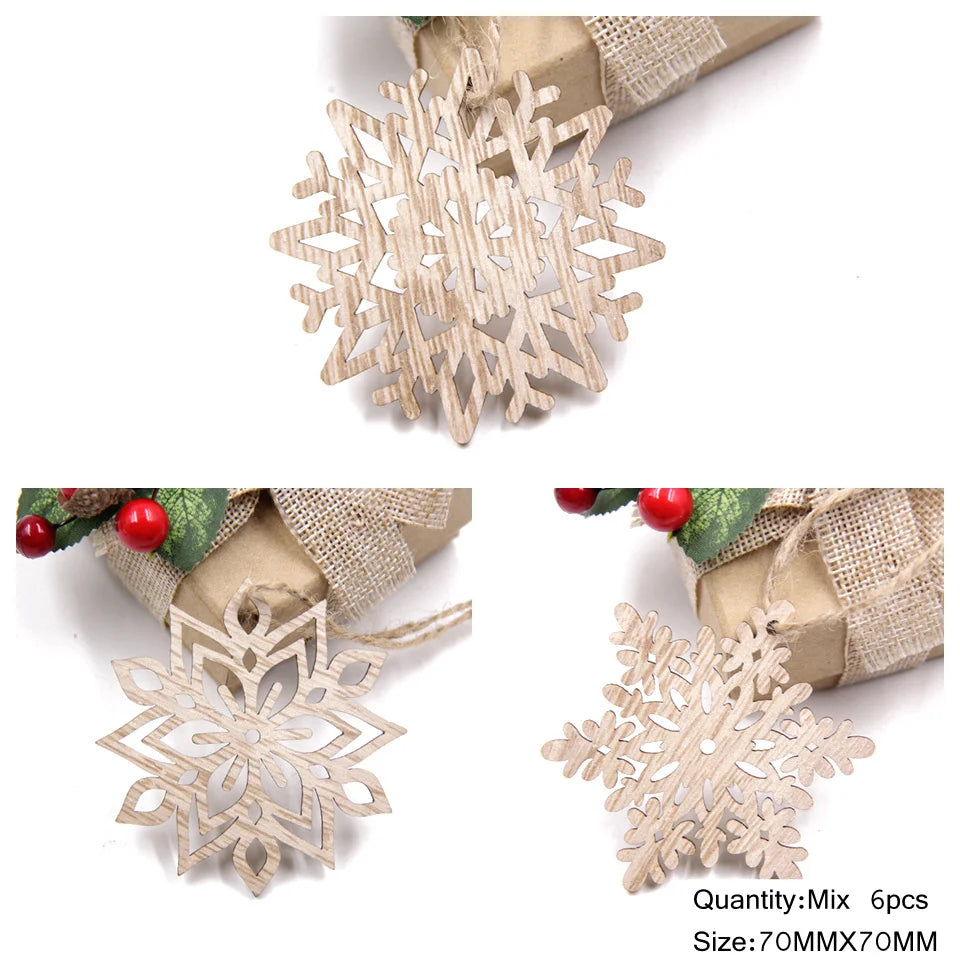 6PCS Vintage Christmas Wooden Pendant Hollow Canton Hanging Ornaments for Christmas Tree Decoration  DIY Wood Crafts Kids Toys