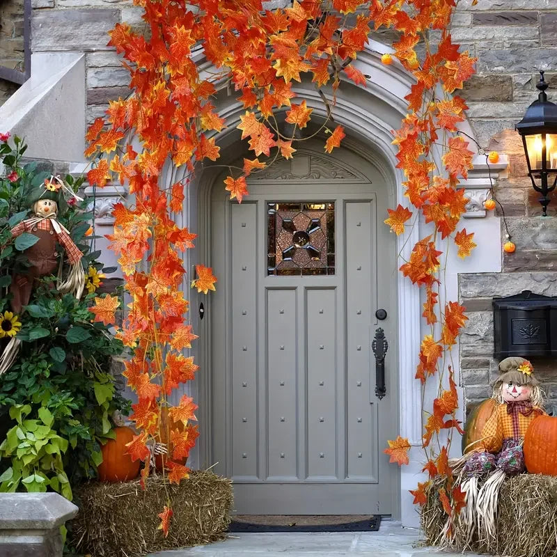 Artificial Maple Leaves String Maple Leaf Garland Plants Christmas Garden Indoor for Wedding Party Home Autumn Decoration