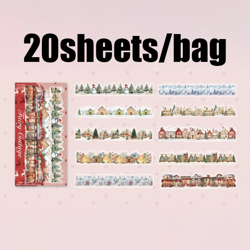 20 pieces/bag PET long strip stickers Christmas series theme stickers Handbook materials DIY greeting cards, envelopes, postcard