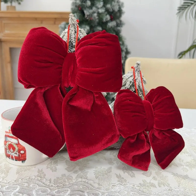 1-3Pcs Multiple sizes Red Velvet Bow Knot DIY Christmas Trees Hanging Ornaments Pendant Festival Party Decoration Bow Baubles