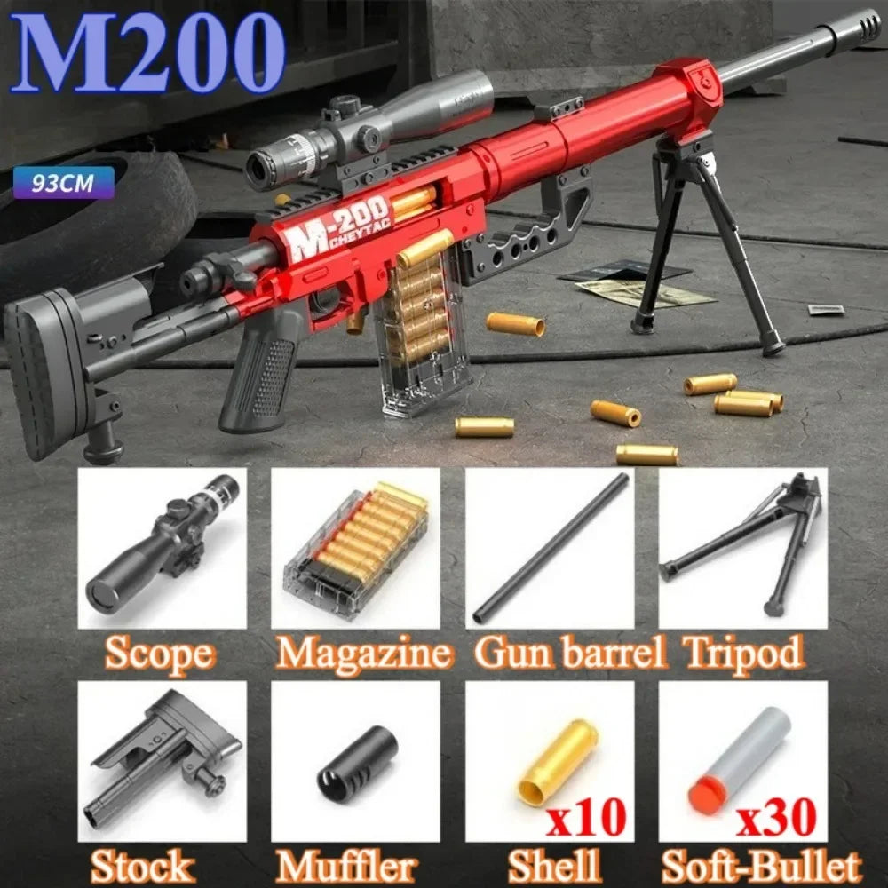 93/130cm M200 Shell Throwing Soft Bullet Toy Gun Manual Loading Sniper Rifle Model Can Fire Toy Gun Christmas Gift for Children