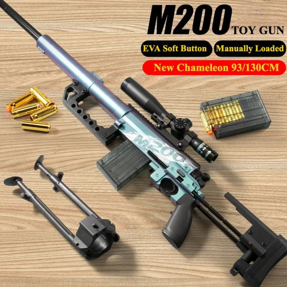 93/130cm M200 Shell Throwing Soft Bullet Toy Gun Manual Loading Sniper Rifle Model Can Fire Toy Gun Christmas Gift for Children