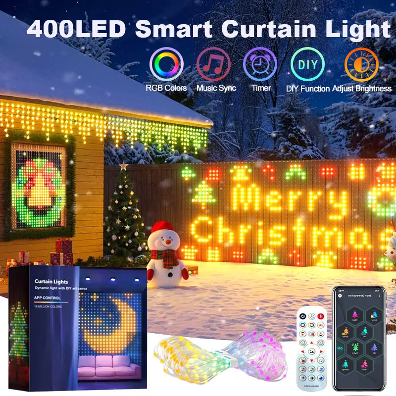 400-800 LED RGB Smart Curtain Lights with Music,App Controls and Remote,LED Party Lights for Christmas and Halloween Decor