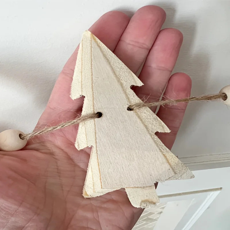 12 Tree Wooden Bead Wreath Rustic Artificial Wood Christmas Garland for Holiday Decor Fireplace Seasonal Decoration