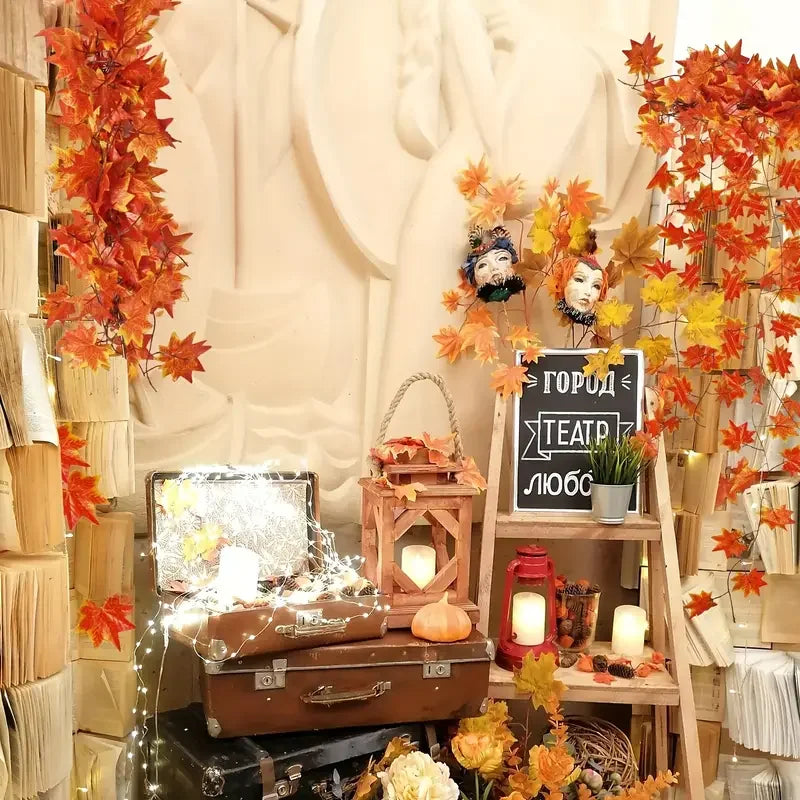 Artificial Maple Leaves String Maple Leaf Garland Plants Christmas Garden Indoor for Wedding Party Home Autumn Decoration