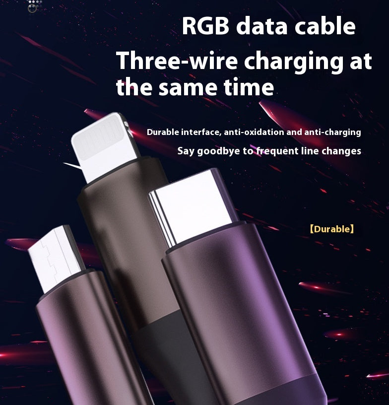 One-to-three Luminous Fast Charging RGB Data Cable