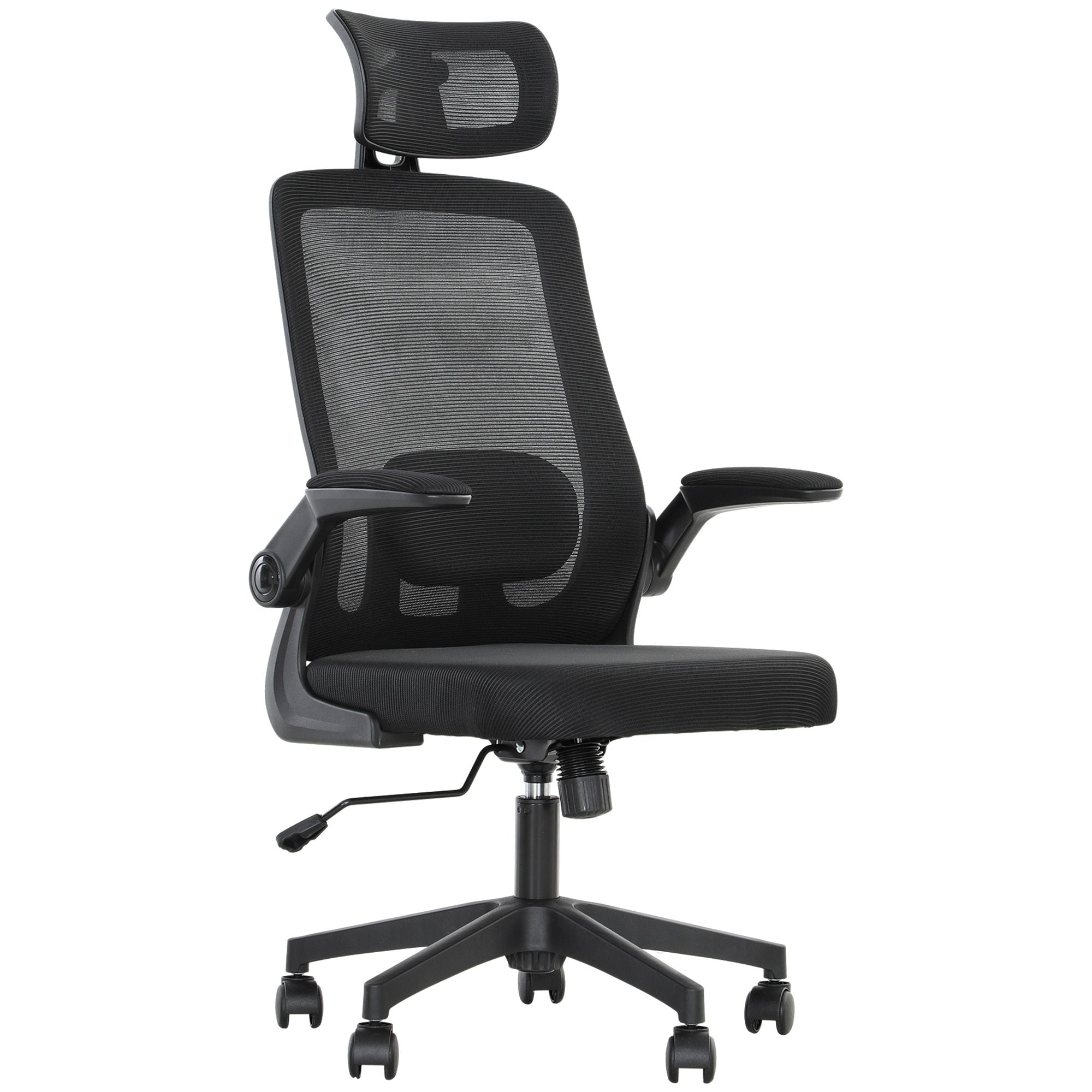 Mesh Office Chair, Ergonomic Desk Chair With Flip-up Armrest, Rotatable Headrest, Adjustable Lumbar Support, Black